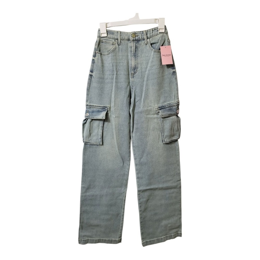 Womens Juicy Couture Blue Jean‎ Baggy Wide Leg High Rise Cargo Size 27 - New
